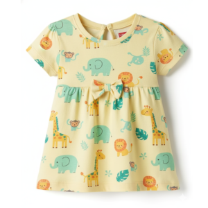 Baby Girls Cotton Printed Dress – Cute Animal Design Casual Wear