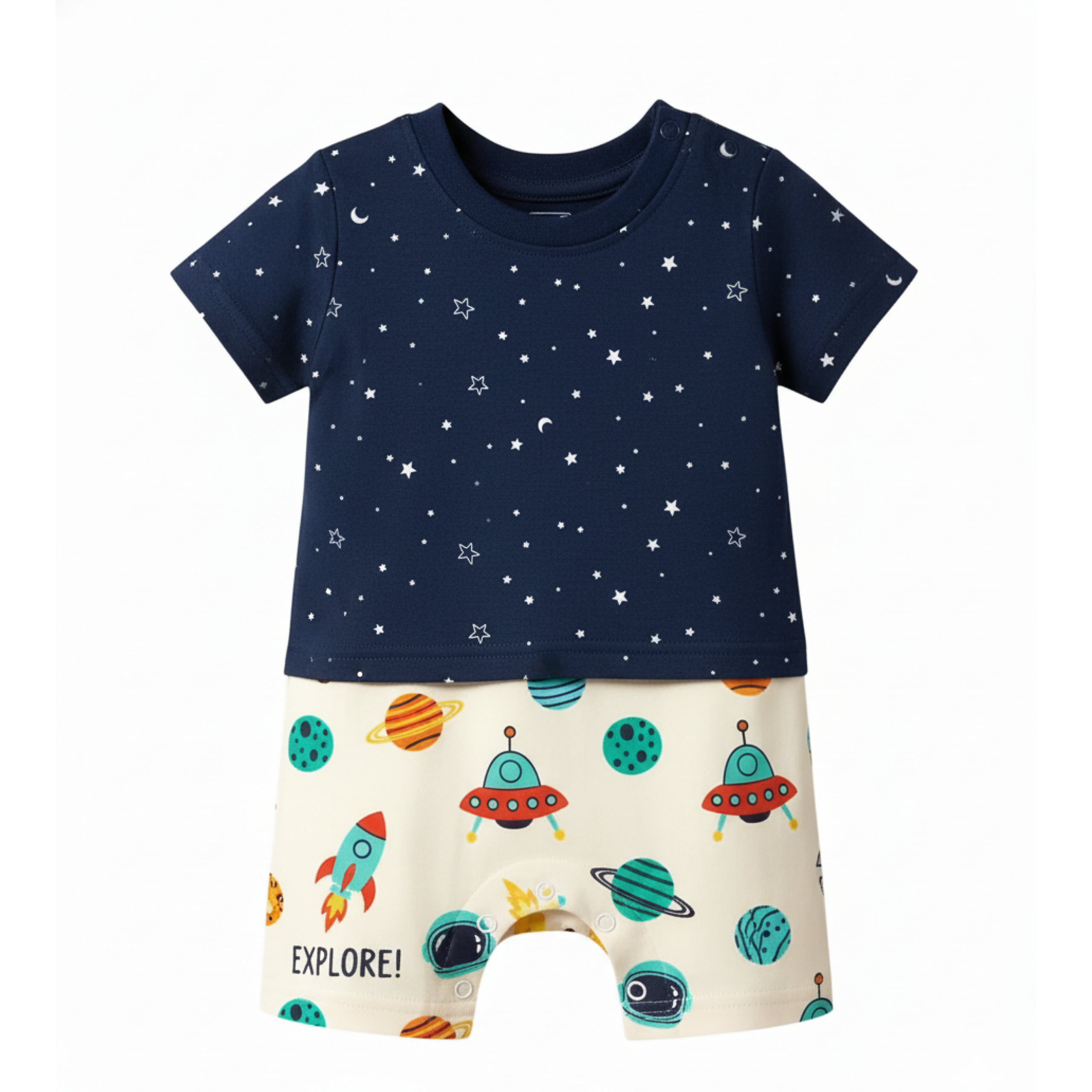 Baby Cotton T-Shirt and Shorts Set –Space Print Casual Wear