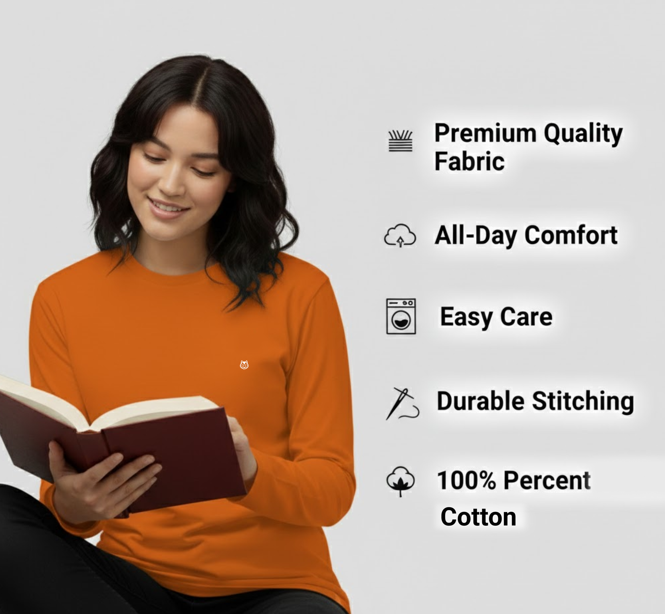 Women’s Solid Round Neck Full Sleeve T-Shirt - Image 4