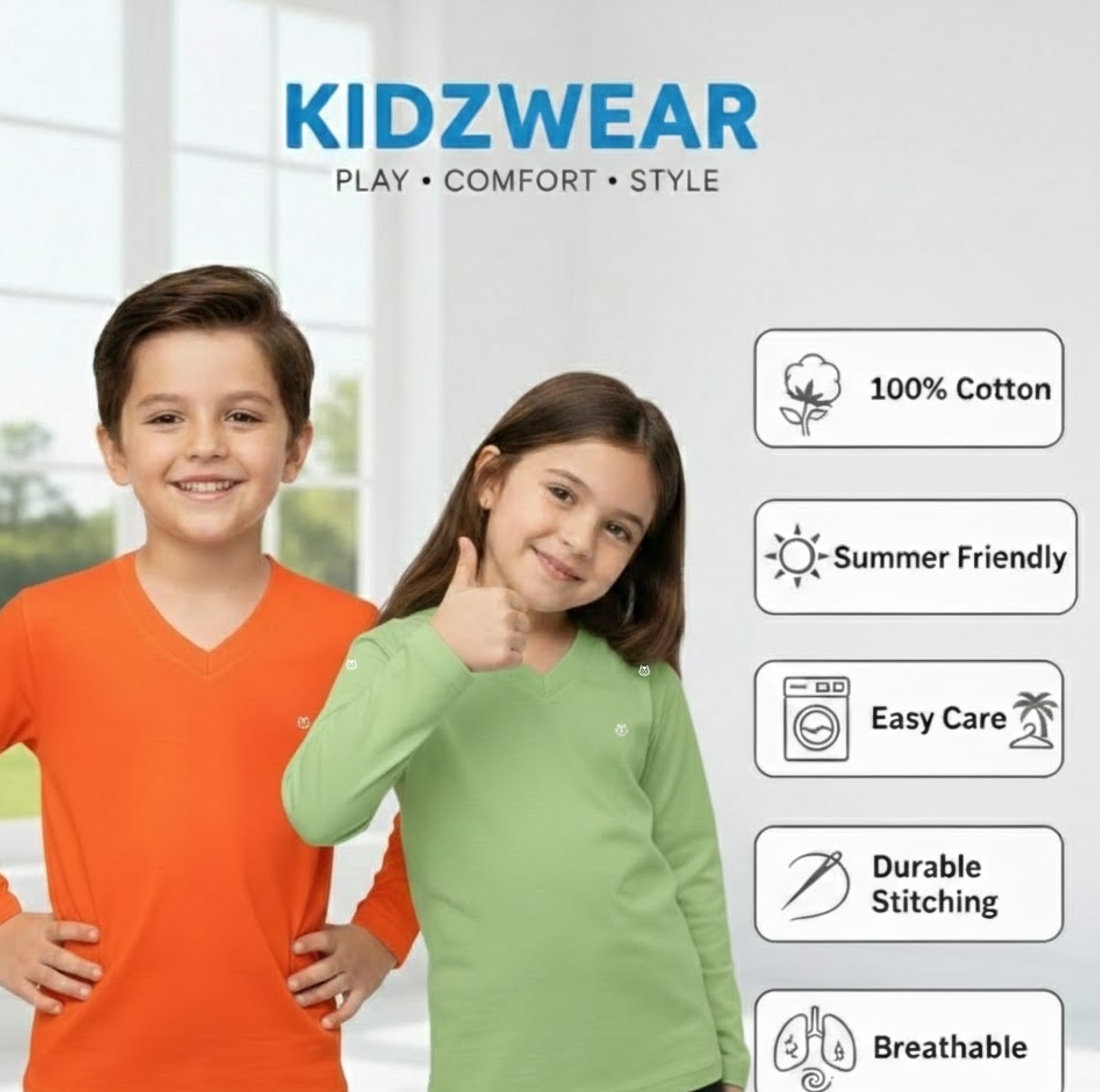 Boys Kids V-Neck Full-Sleeve T-Shirt - Image 5