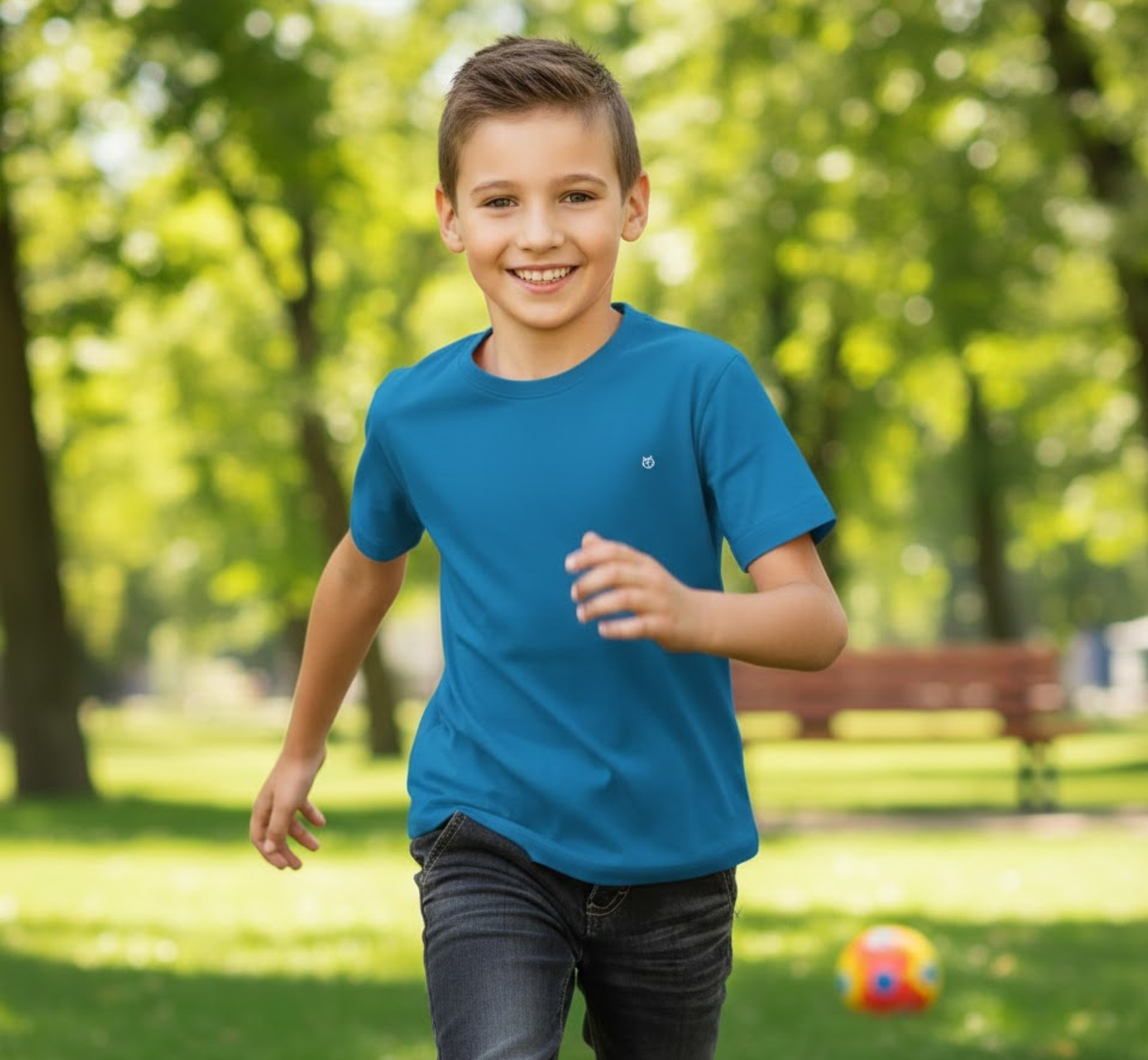 Kids Solid Round Neck Cotton T-Shirt for Boys - Image 2